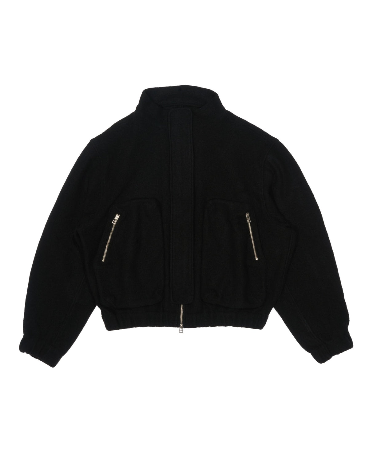 Funnel Neck Wool Fleece Jacket In Black