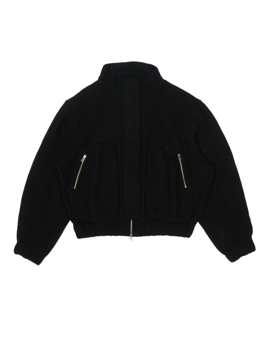 Funnel Neck Wool Fleece Jacket In Black