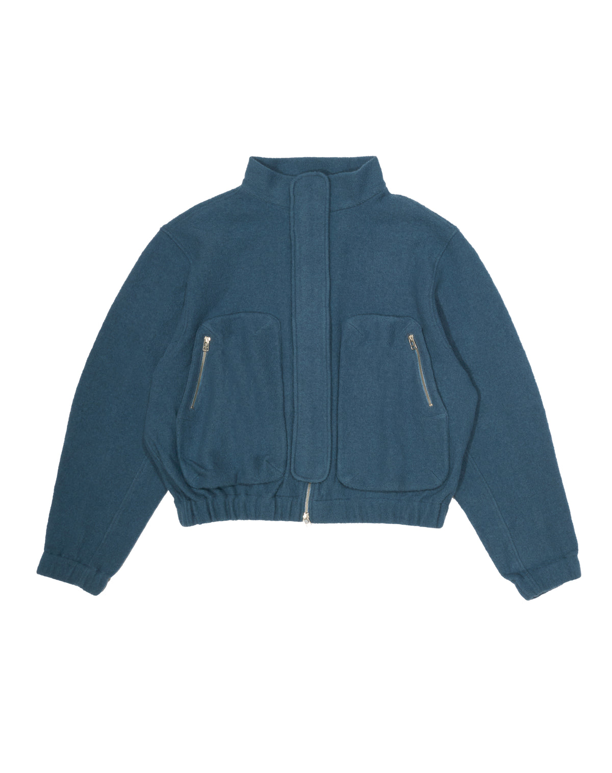 Funnel Neck Wool Fleece Jacket In Blue