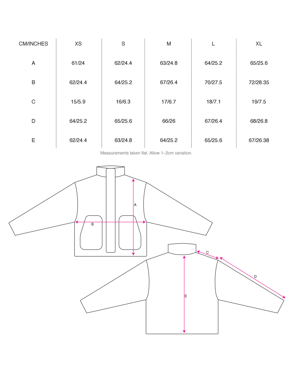 Funnel Neck Wool Fleece Jacket In Black size chart