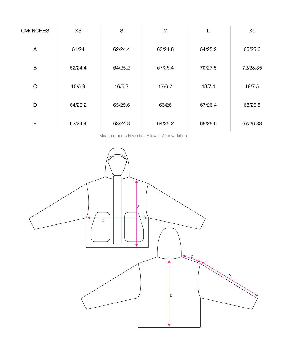 Hooded Wool Fleece Jacket In Black size chart