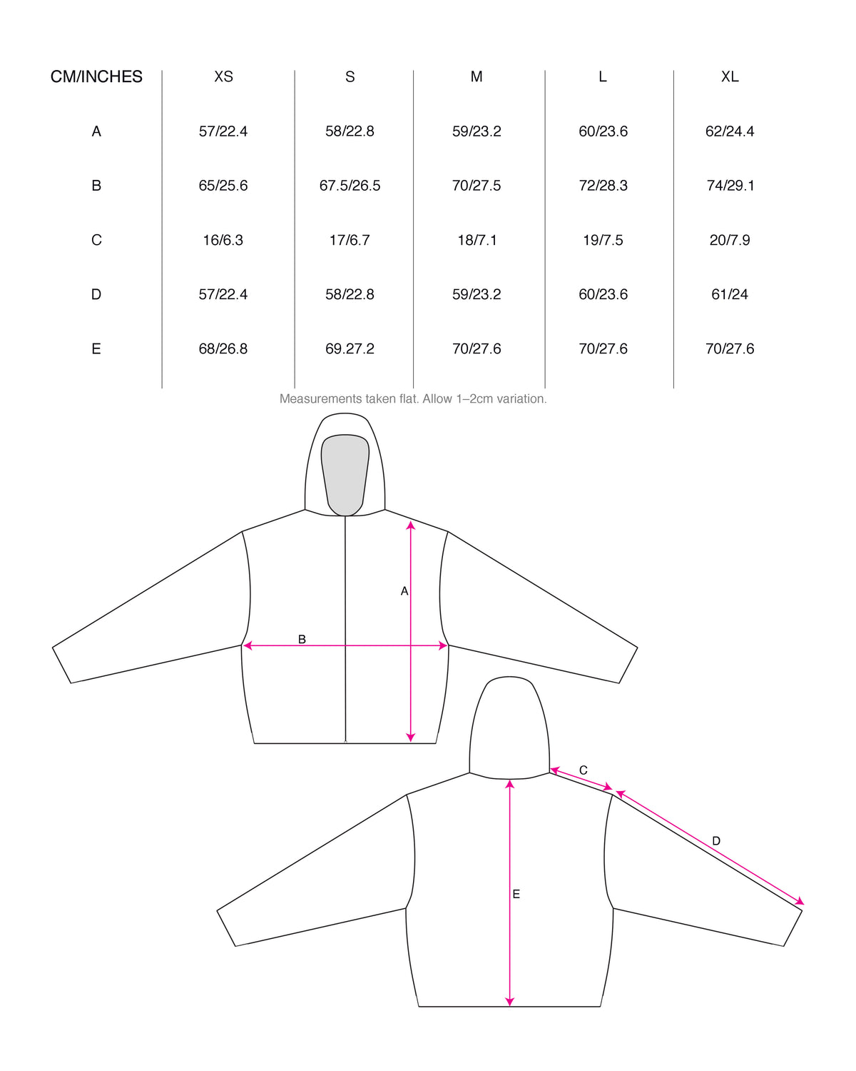 Gatherers Hoodie In Black size chart