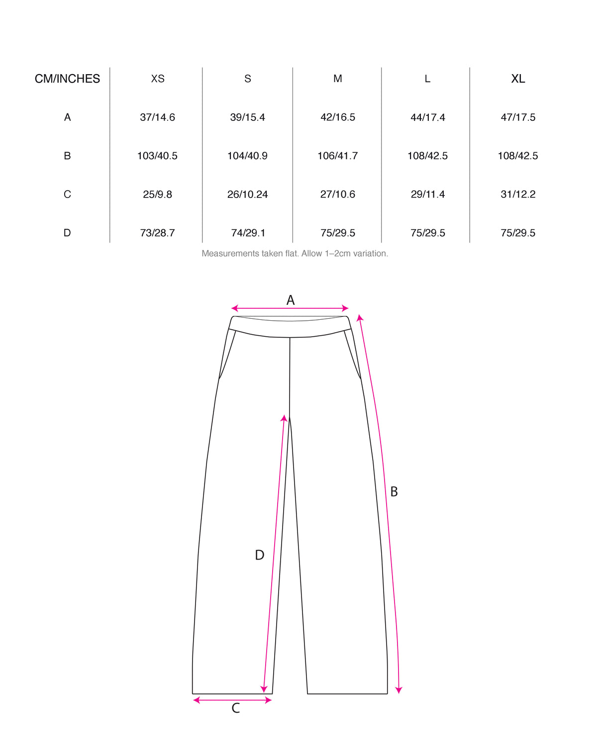 Gatherers Joggers - Black size chart