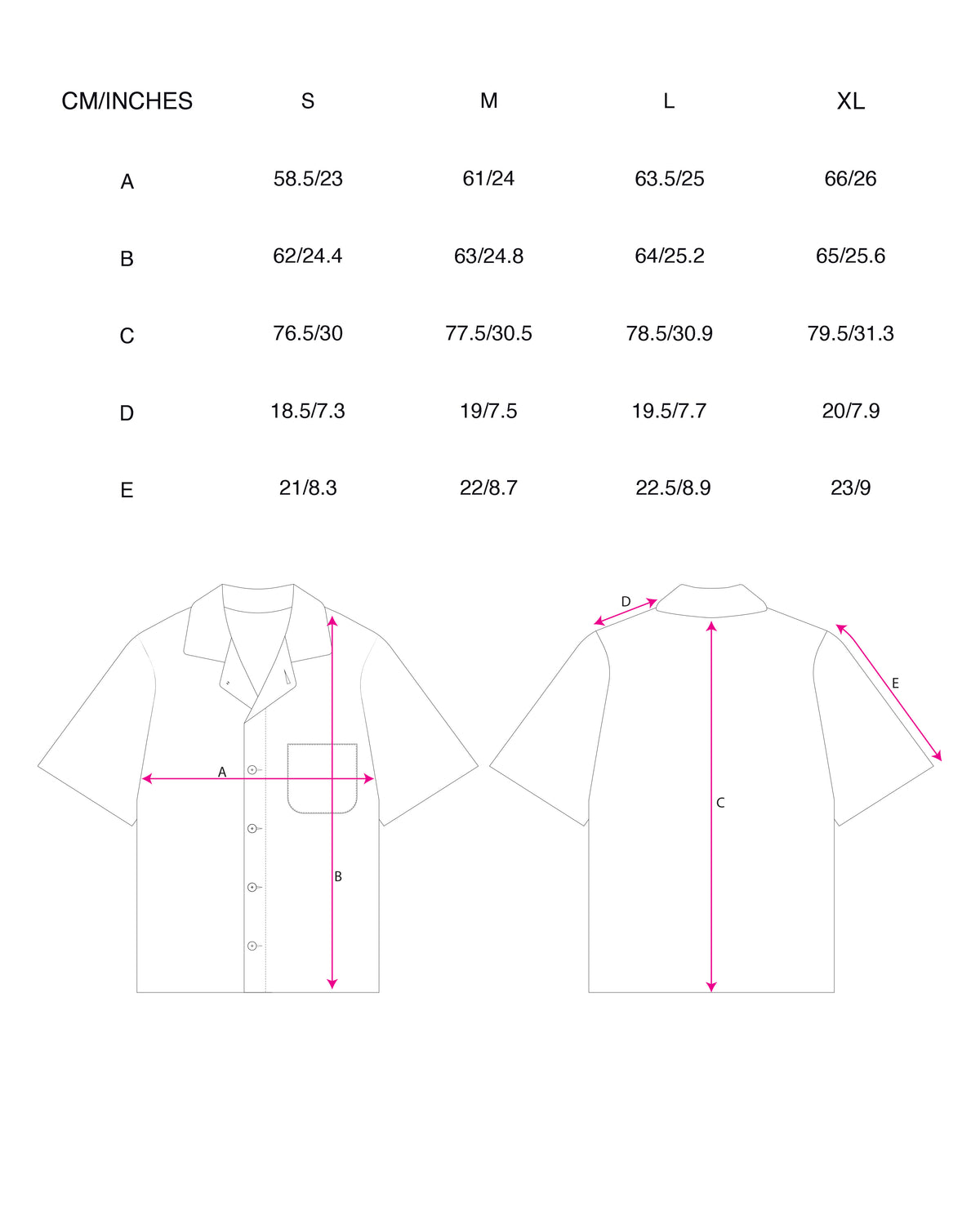 Gilled Camp Collar Shirt in Silver Birch size chart