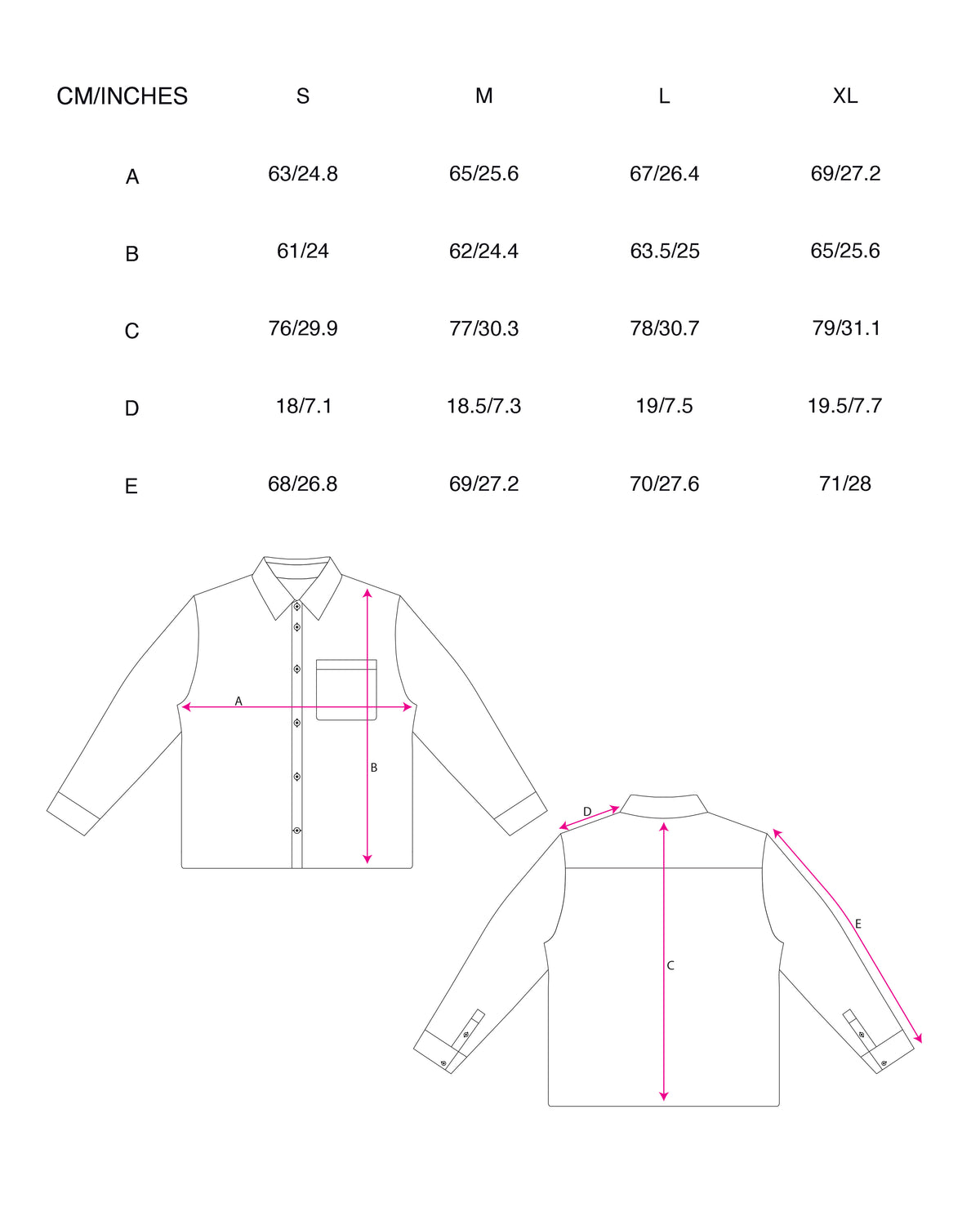 Gilled Long Sleeve Shirt In Meteorite Black size chart