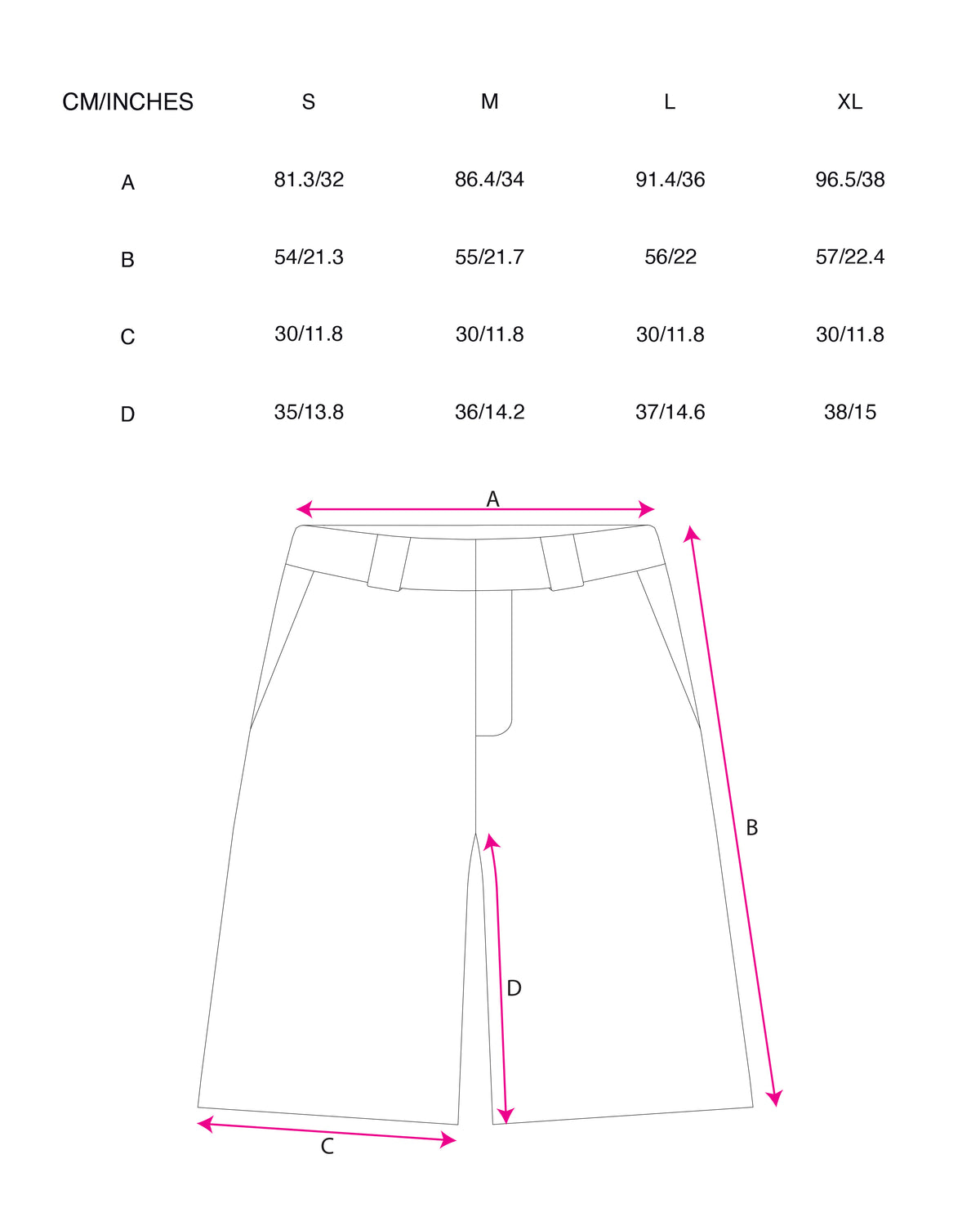 Gilled Shorts in Meteorite Black size chart