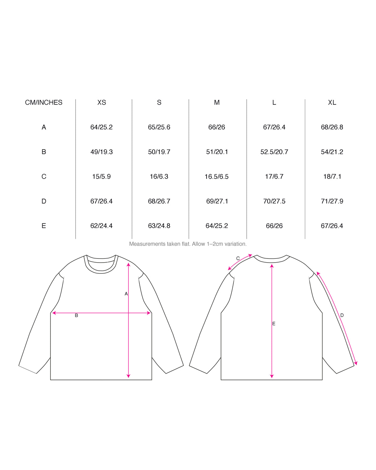 Stitch Striped Long Sleeve - Cream size chart