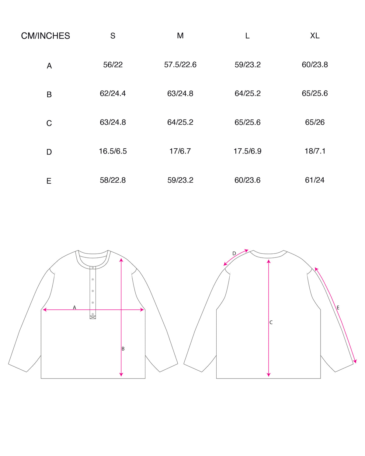 Long Sleeve Henley In Meteorite Black size chart