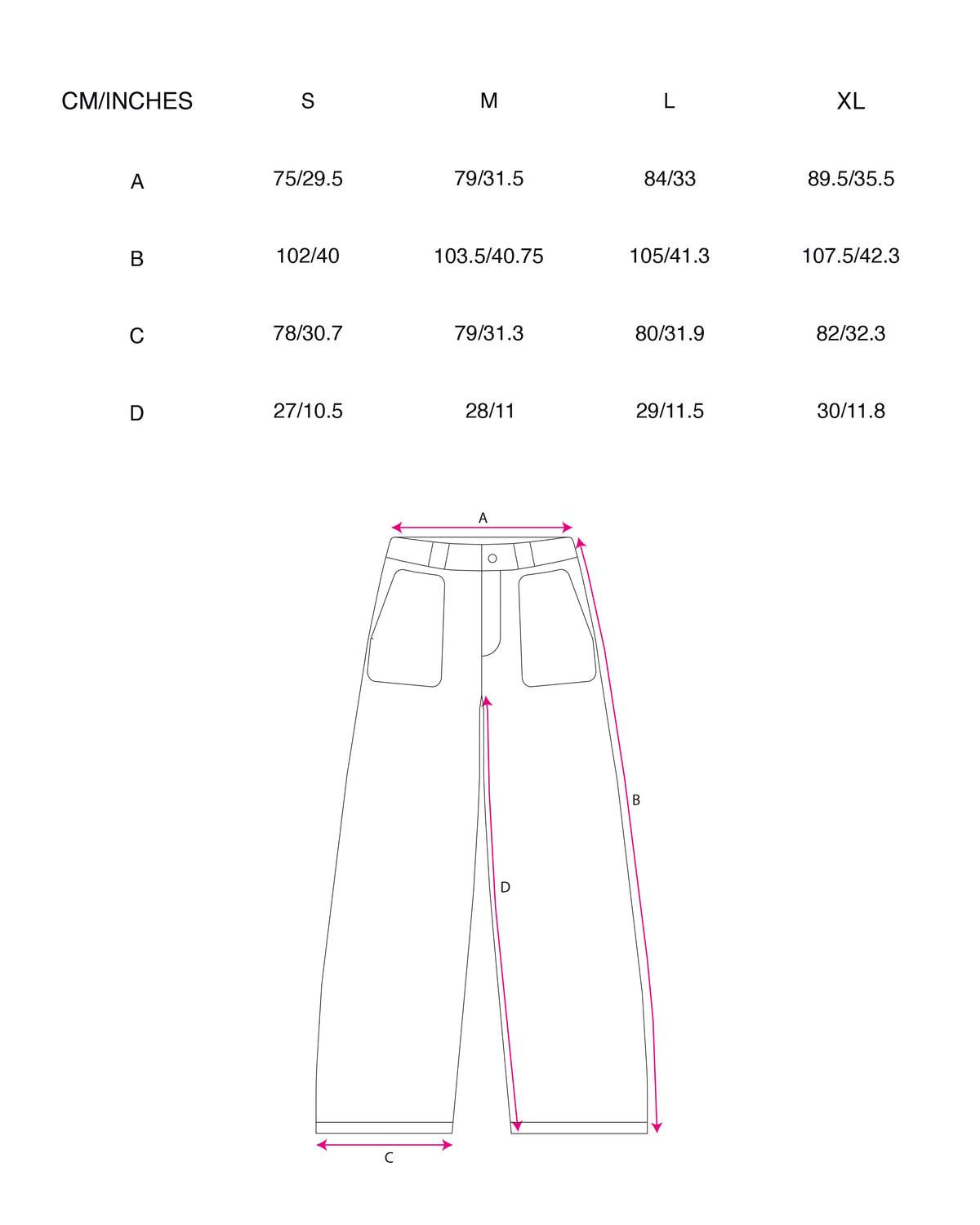 Luteus Cargo Trousers In Meteorite Black size chart