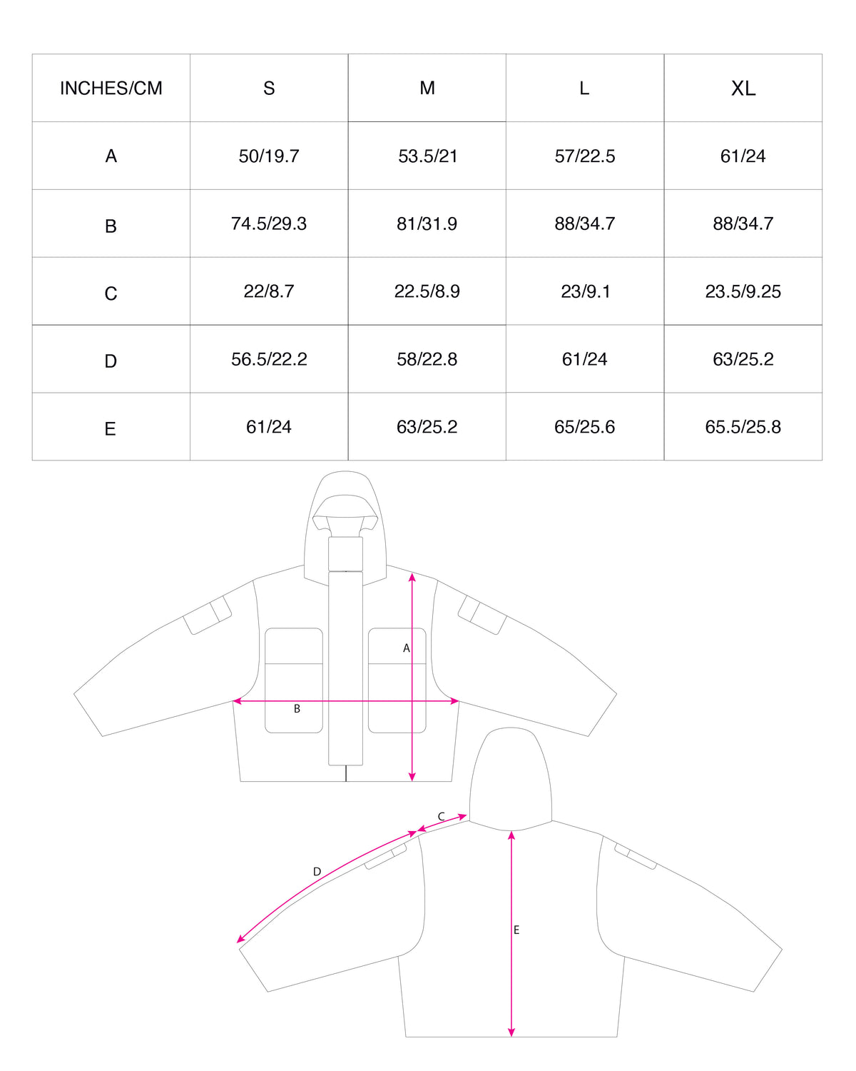 Ventile Otidea Jacket in Stone size chart