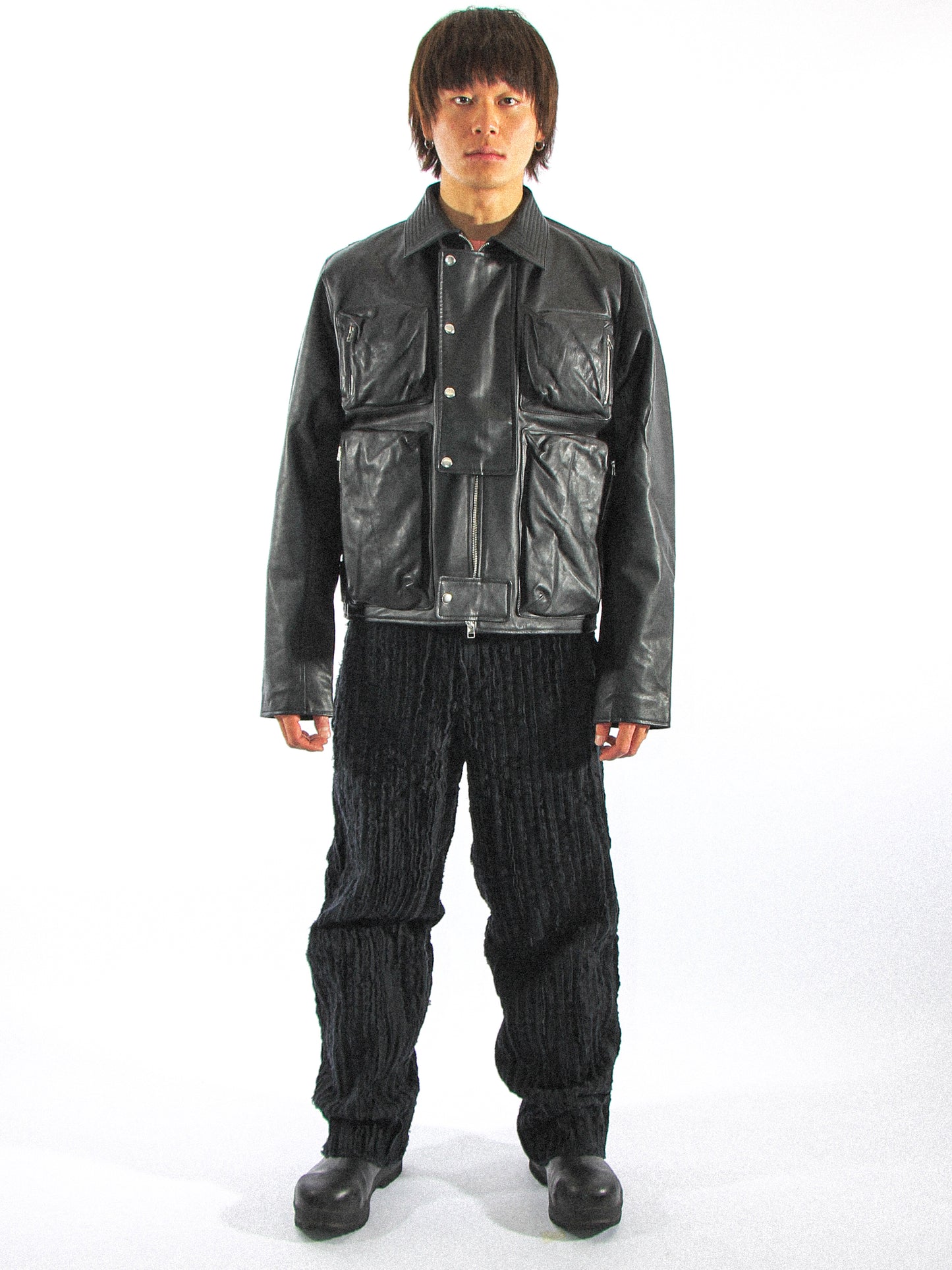 OTIDEA LEATHER JACKET IN METEORITE BLACK