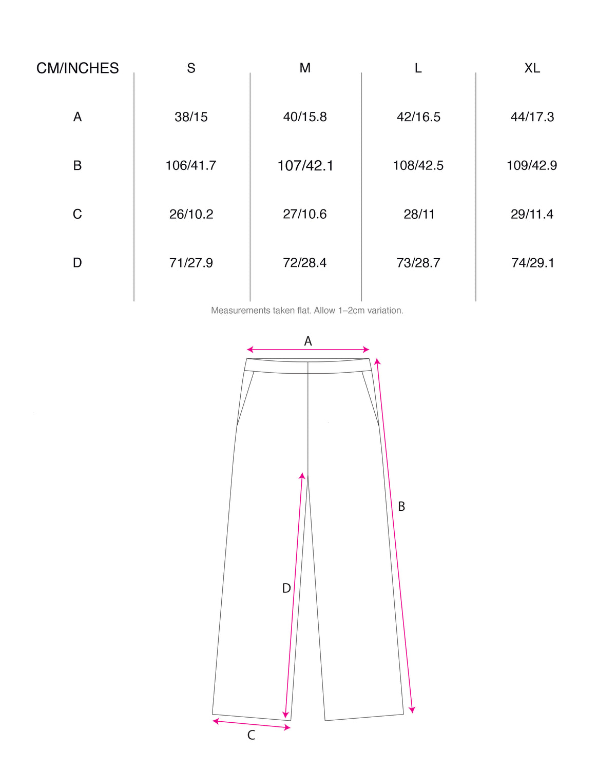 Pleated Trousers - Black size chart