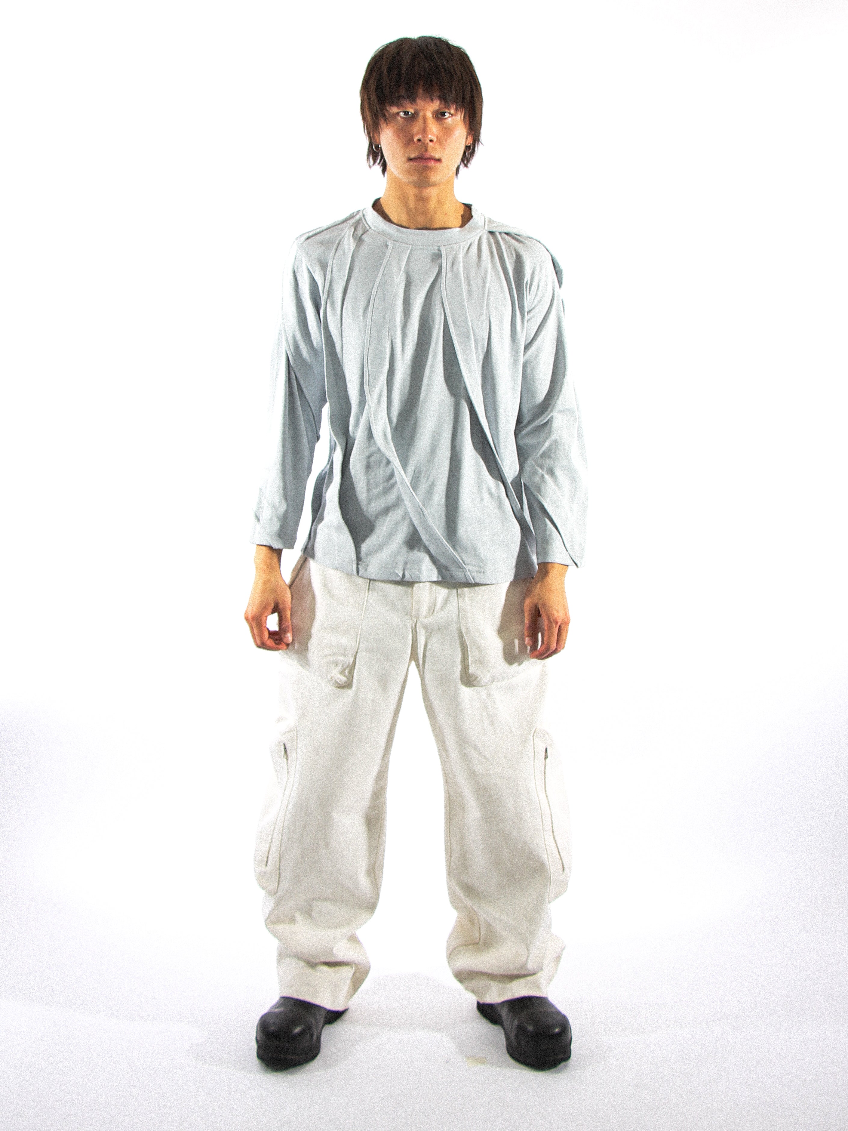 VENOSA PLEATED T-SHIRT IN ICE BLUE – Tondolo