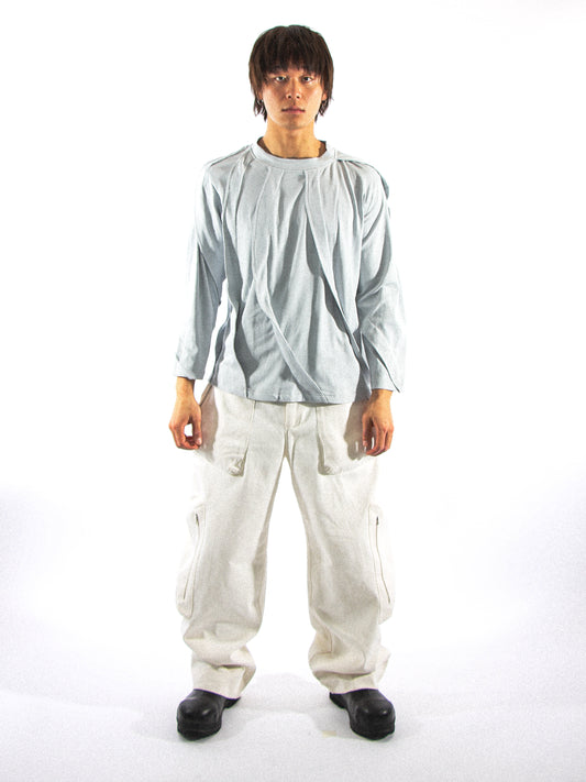 VENOSA PLEATED T-SHIRT IN ICE BLUE