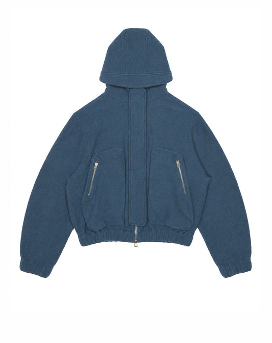 Hooded Wool Fleece Jacket In Blue