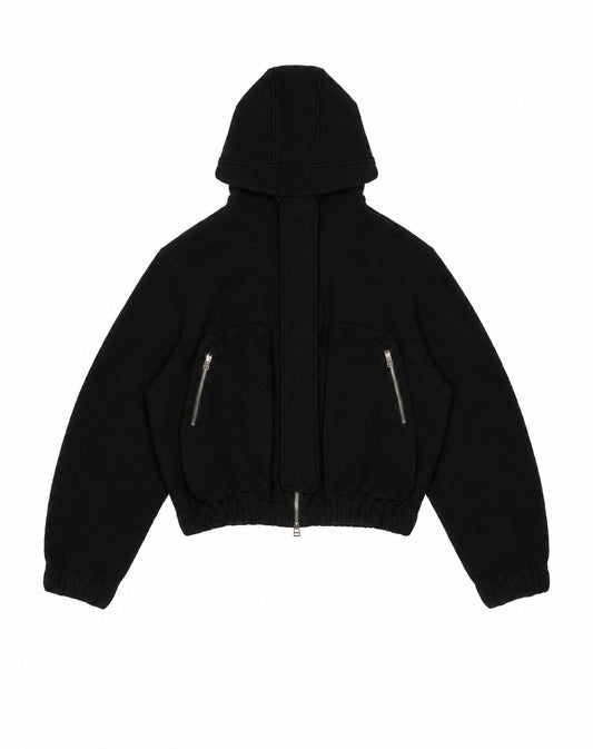 Hooded Wool Fleece Jacket In Black
