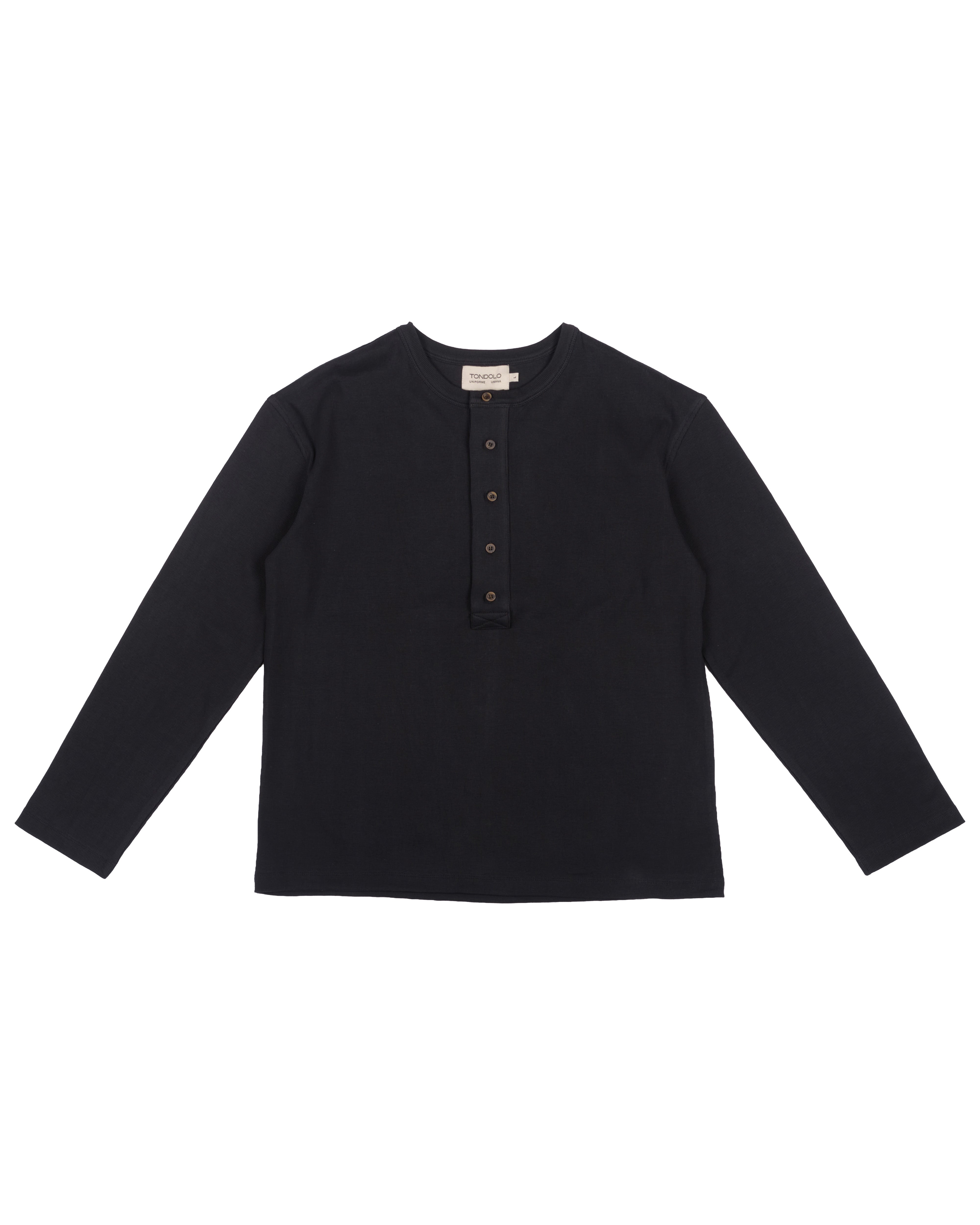 Long Sleeve Henley In Meteorite Black – Tondolo